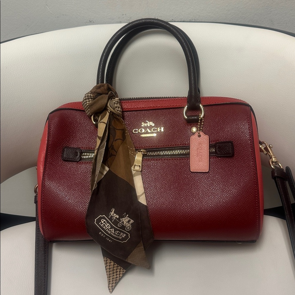 Coach Rowan Satchel Colorblock Deep Scarlet Multi, 2 in 1 Coach Boston style Bag - Picture 3 of 17